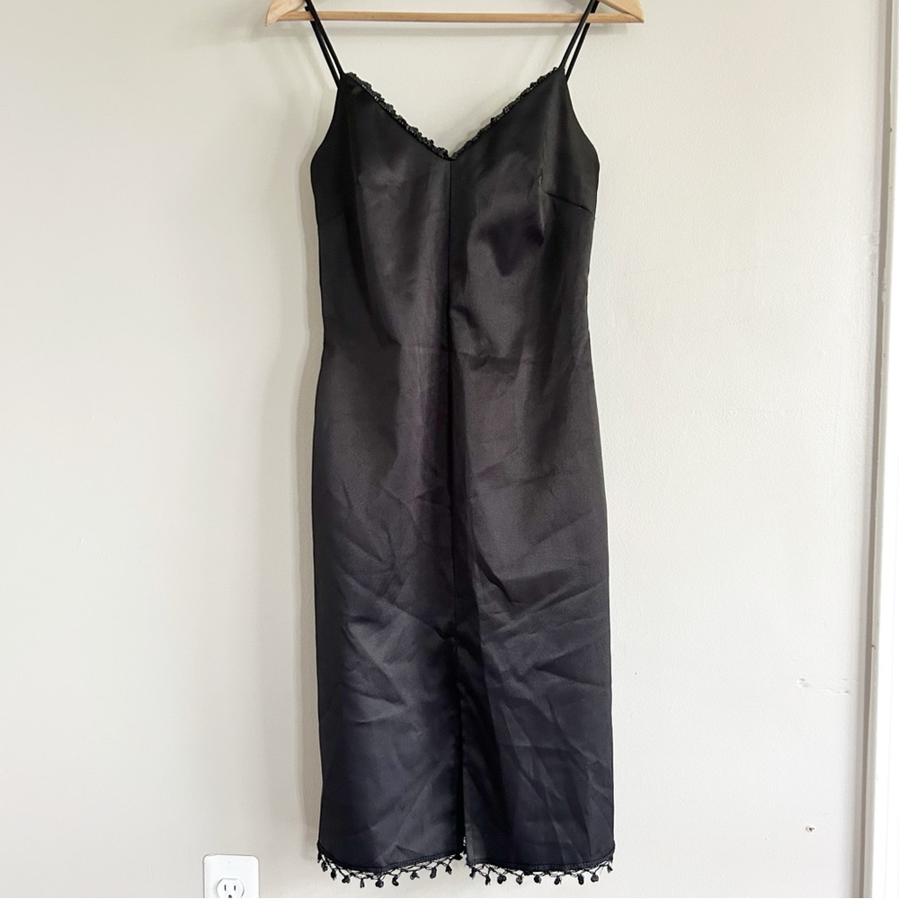 Rampage • vintage black satin bodycon dress midi